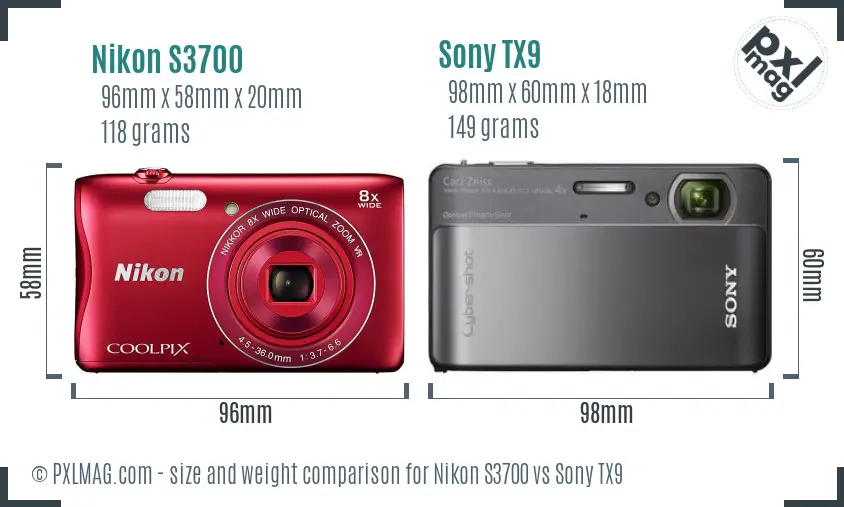 Nikon S3700 vs Sony TX9 size comparison
