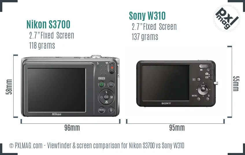 Nikon S3700 vs Sony W310 Screen and Viewfinder comparison