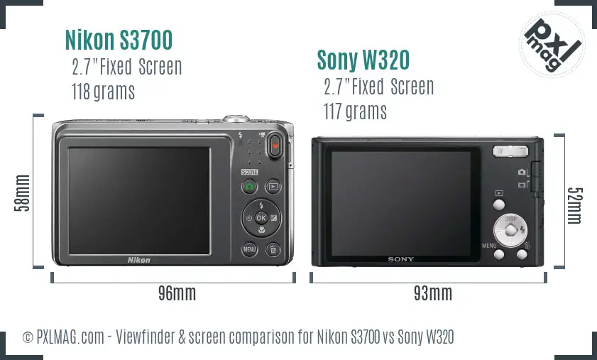 Nikon S3700 vs Sony W320 Screen and Viewfinder comparison