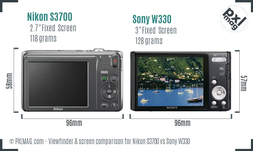 Nikon S3700 vs Sony W330 Screen and Viewfinder comparison