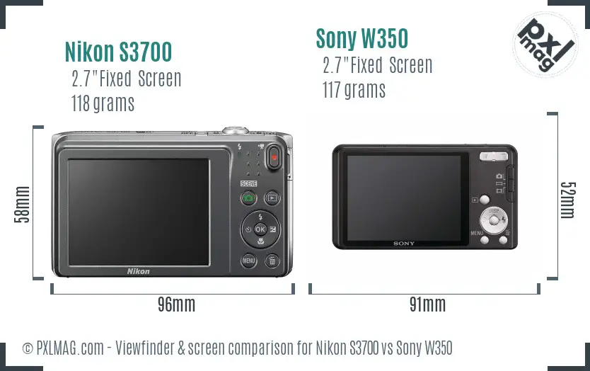Nikon S3700 vs Sony W350 Screen and Viewfinder comparison Nikon S3700 vs Sony W350 Screen and Viewfinder comparison
