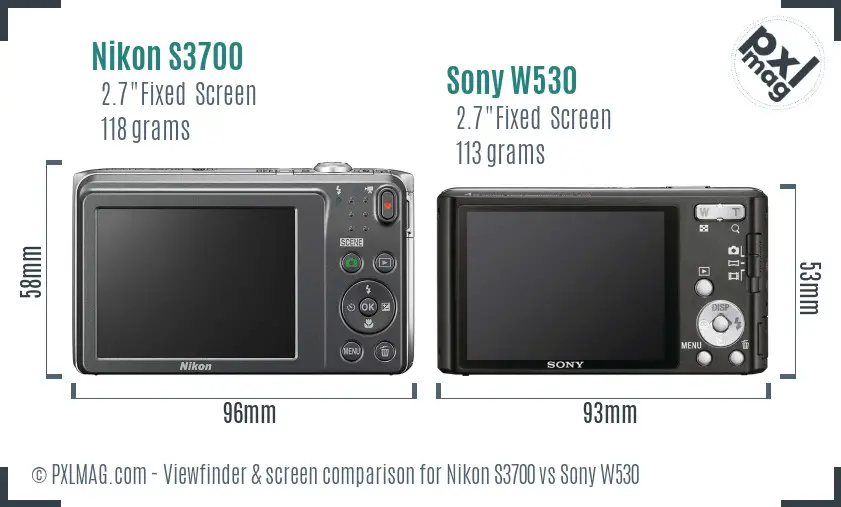 Nikon S3700 vs Sony W530 Screen and Viewfinder comparison