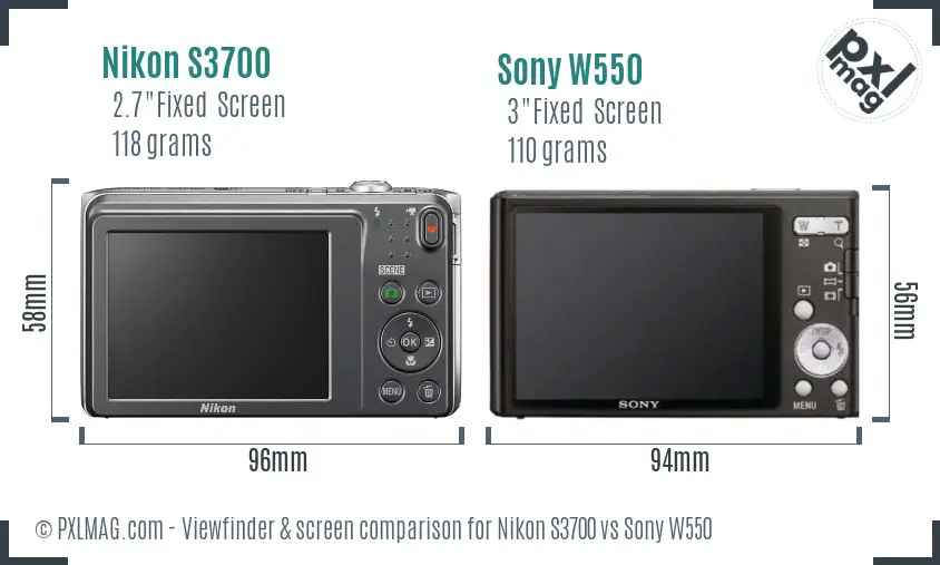 Nikon S3700 vs Sony W550 Screen and Viewfinder comparison