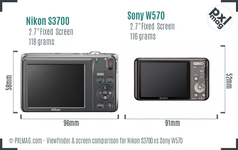 Nikon S3700 vs Sony W570 Screen and Viewfinder comparison
