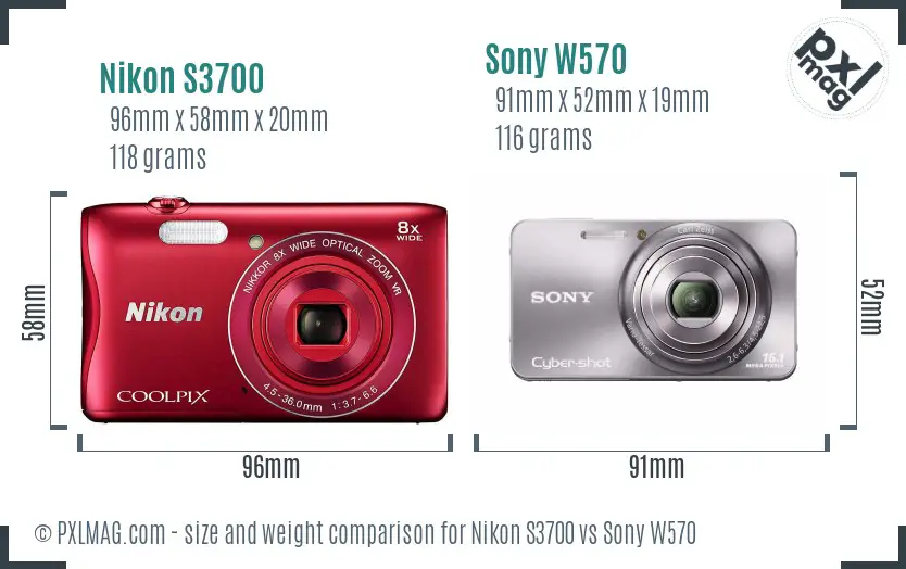Nikon S3700 vs Sony W570 size comparison