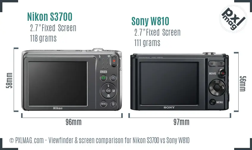 Nikon S3700 vs Sony W810 Screen and Viewfinder comparison