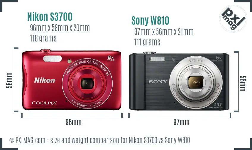 Nikon S3700 vs Sony W810 size comparison