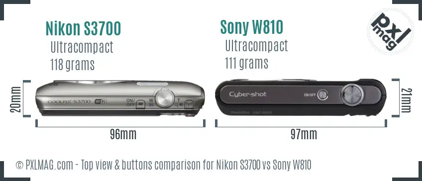 Nikon S3700 vs Sony W810 top view buttons comparison