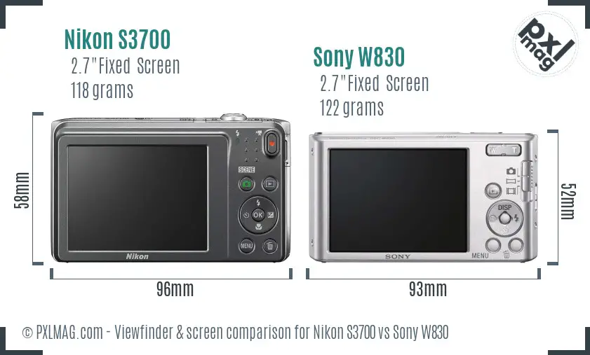 Nikon S3700 vs Sony W830 Screen and Viewfinder comparison