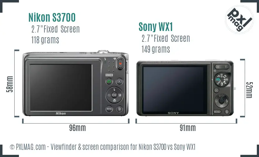 Nikon S3700 vs Sony WX1 Screen and Viewfinder comparison