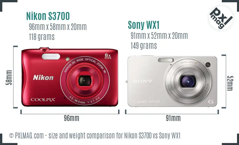 Nikon S3700 vs Sony WX1 size comparison