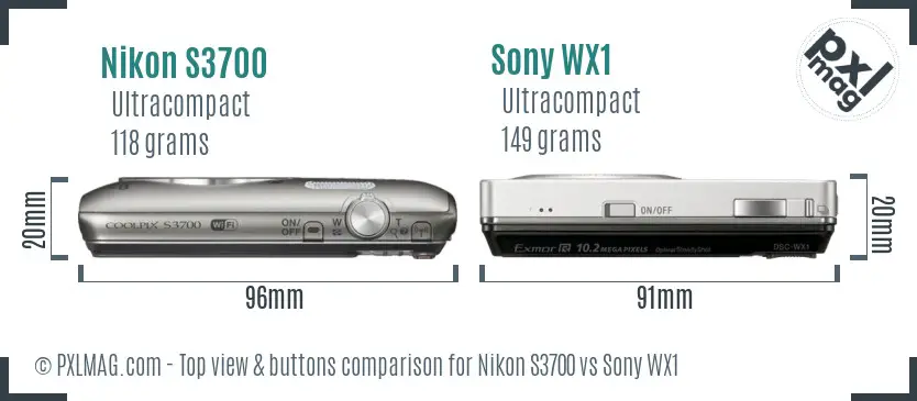 Nikon S3700 vs Sony WX1 top view buttons comparison