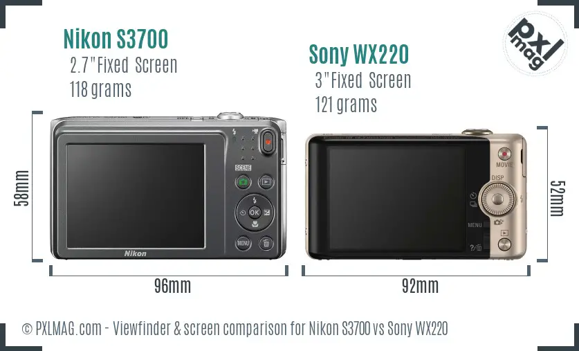 Nikon S3700 vs Sony WX220 Screen and Viewfinder comparison