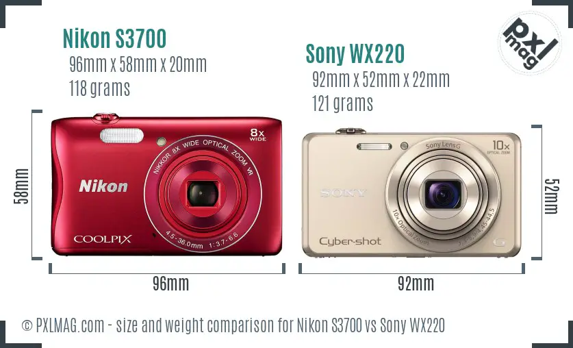 Nikon S3700 vs Sony WX220 size comparison