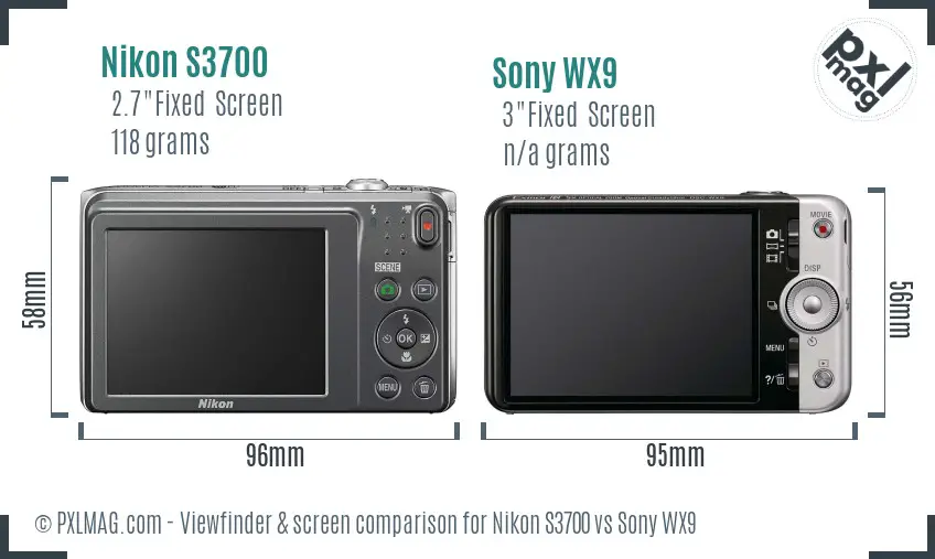Nikon S3700 vs Sony WX9 Screen and Viewfinder comparison