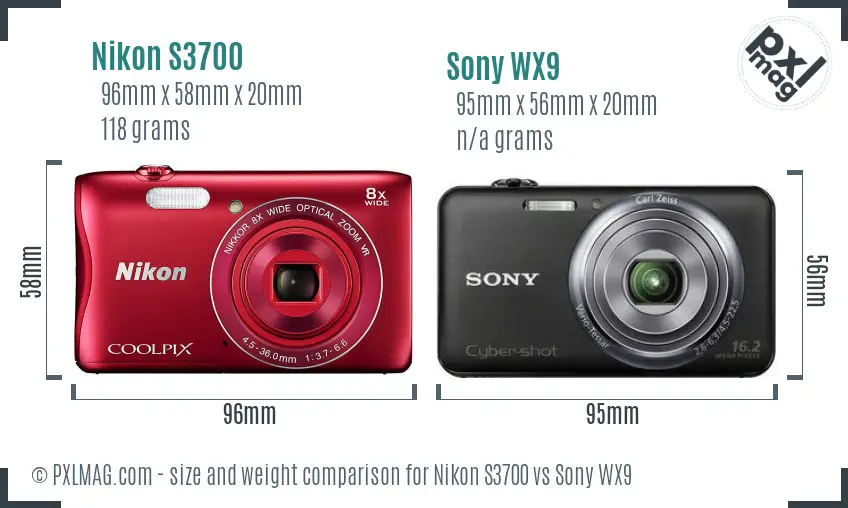 Nikon S3700 vs Sony WX9 size comparison