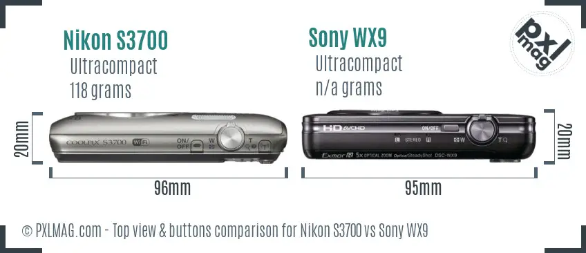 Nikon S3700 vs Sony WX9 top view buttons comparison