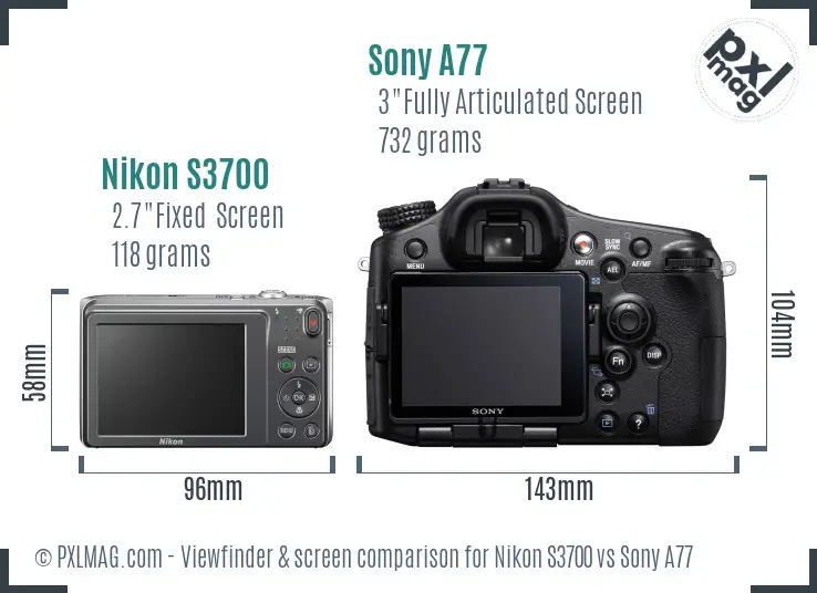 Nikon S3700 vs Sony A77 Screen and Viewfinder comparison