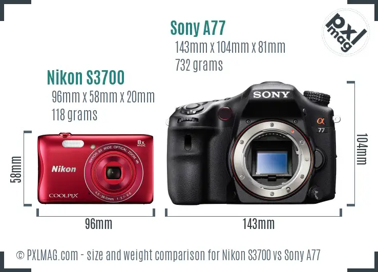 Nikon S3700 vs Sony A77 size comparison