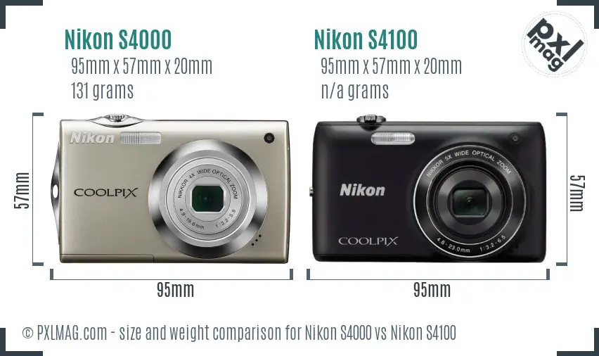 Nikon S4000 vs Nikon S4100 size comparison