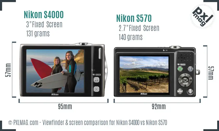 Nikon S4000 vs Nikon S570 Screen and Viewfinder comparison