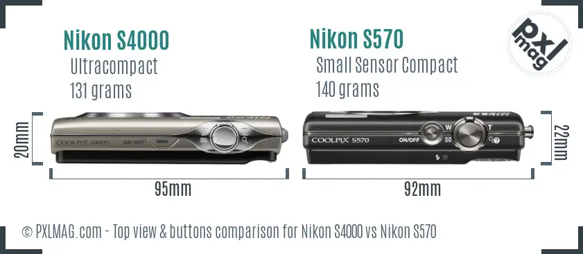 Nikon S4000 vs Nikon S570 top view buttons comparison