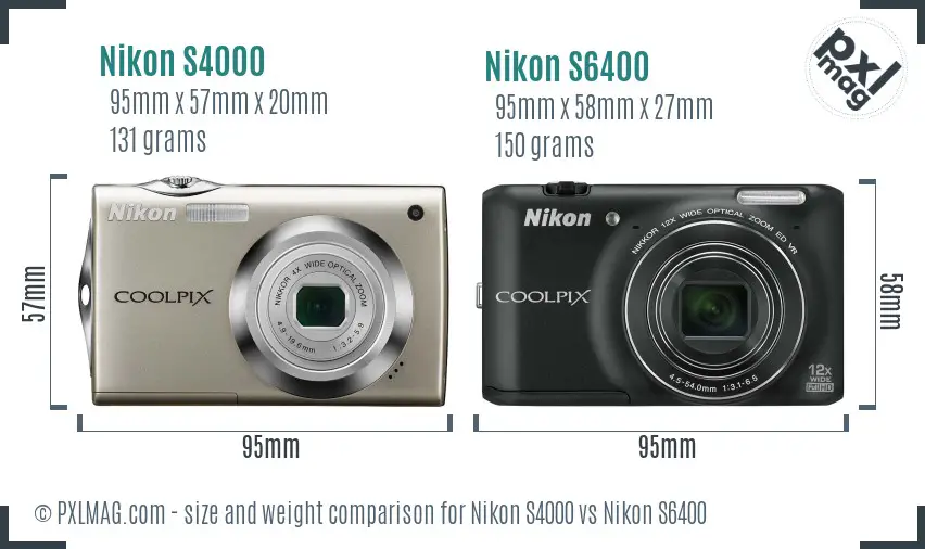 Nikon S4000 vs Nikon S6400 size comparison