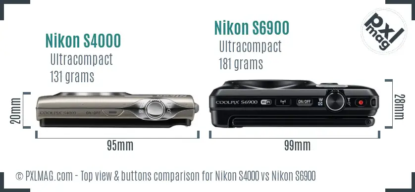 Nikon S4000 vs Nikon S6900 top view buttons comparison