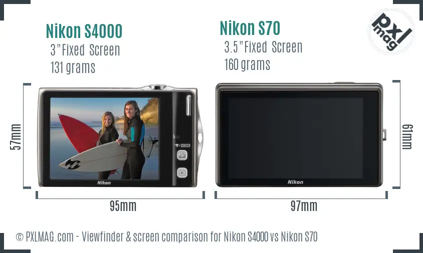 Nikon S4000 vs Nikon S70 Screen and Viewfinder comparison