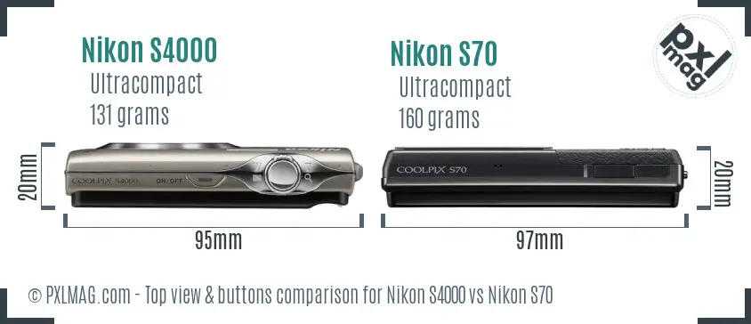 Nikon S4000 vs Nikon S70 top view buttons comparison