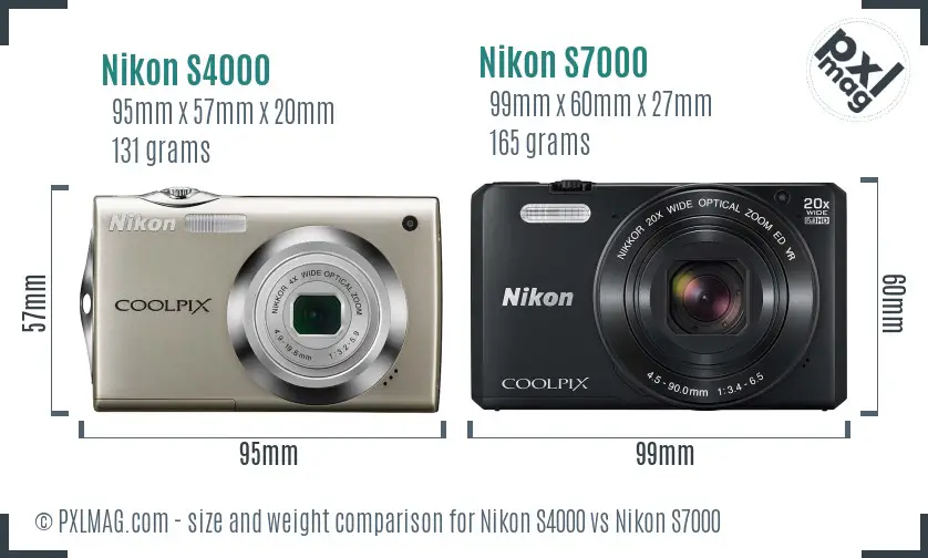 Nikon S4000 vs Nikon S7000 size comparison