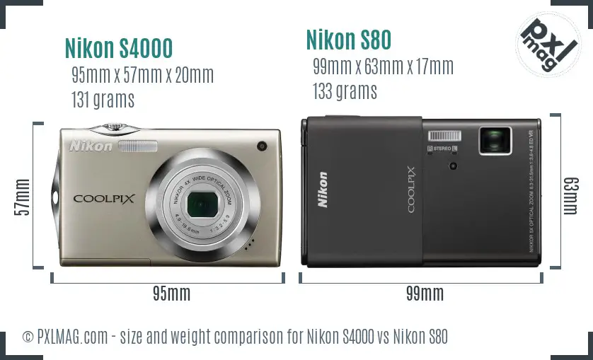 Nikon S4000 vs Nikon S80 size comparison