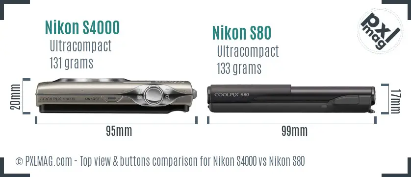 Nikon S4000 vs Nikon S80 top view buttons comparison