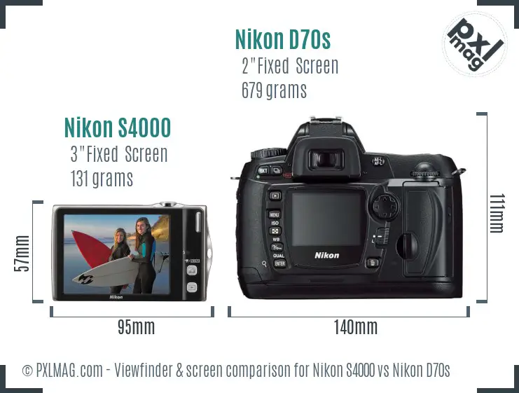 Nikon S4000 vs Nikon D70s Screen and Viewfinder comparison