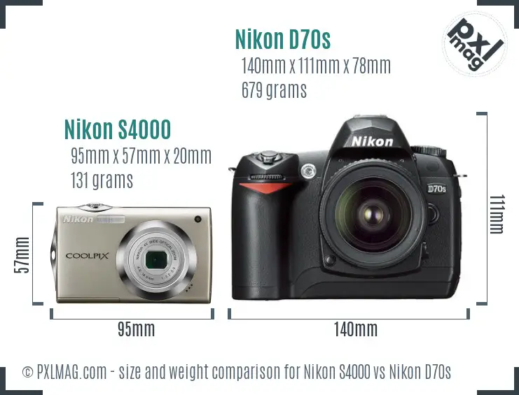 Nikon S4000 vs Nikon D70s size comparison