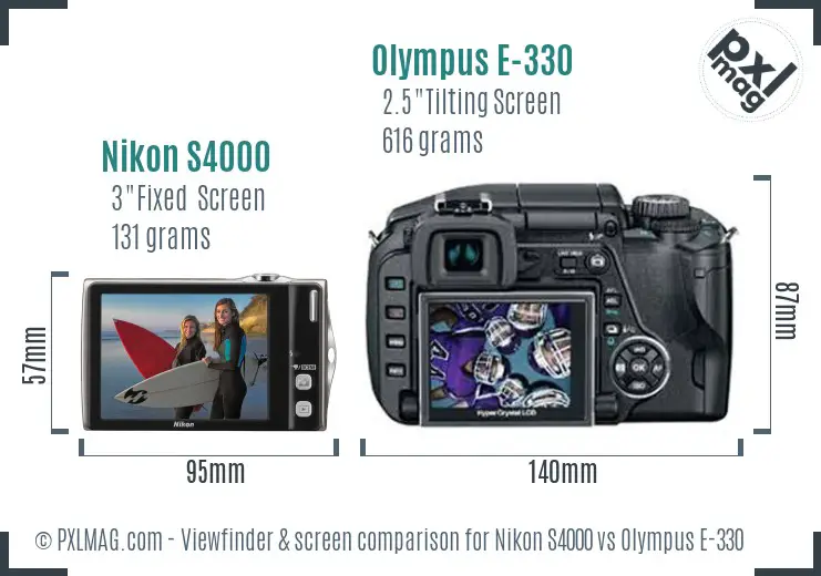 Nikon S4000 vs Olympus E-330 Screen and Viewfinder comparison