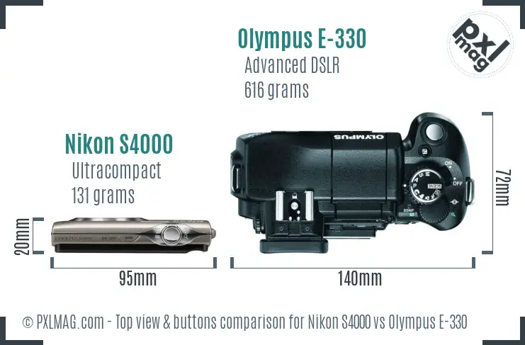 Nikon S4000 vs Olympus E-330 top view buttons comparison