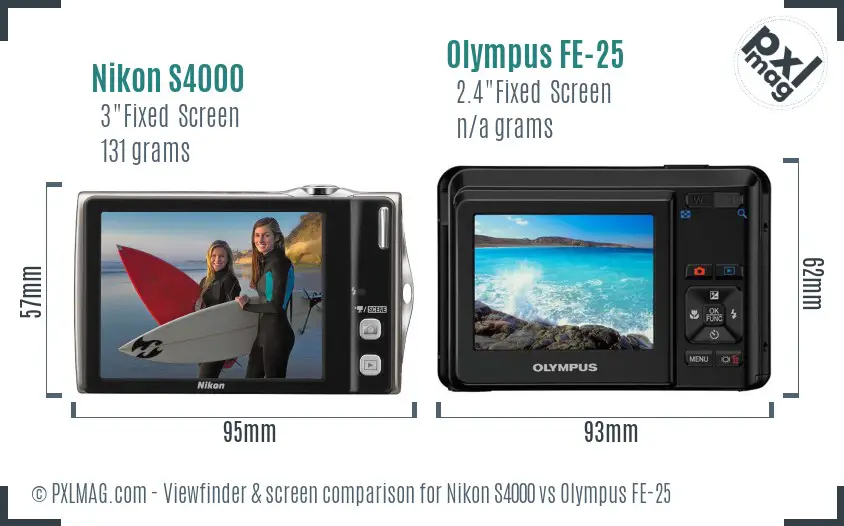 Nikon S4000 vs Olympus FE-25 Screen and Viewfinder comparison