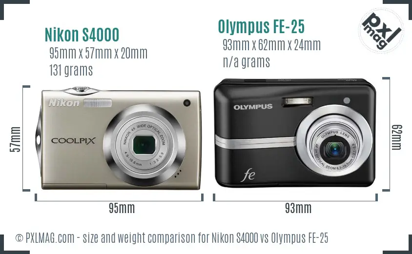 Nikon S4000 vs Olympus FE-25 size comparison