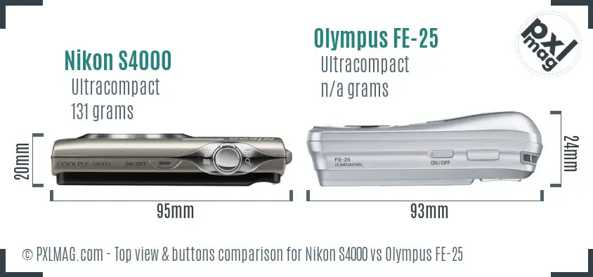Nikon S4000 vs Olympus FE-25 top view buttons comparison