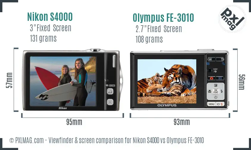 Nikon S4000 vs Olympus FE-3010 Screen and Viewfinder comparison