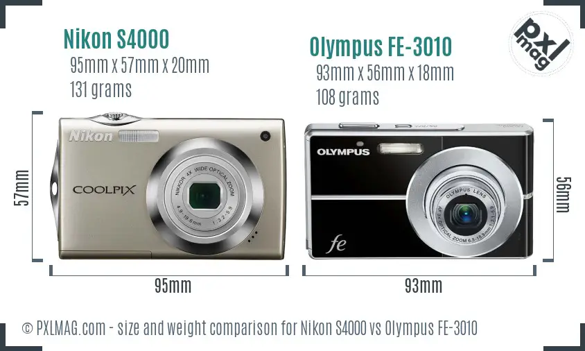 Nikon S4000 vs Olympus FE-3010 size comparison