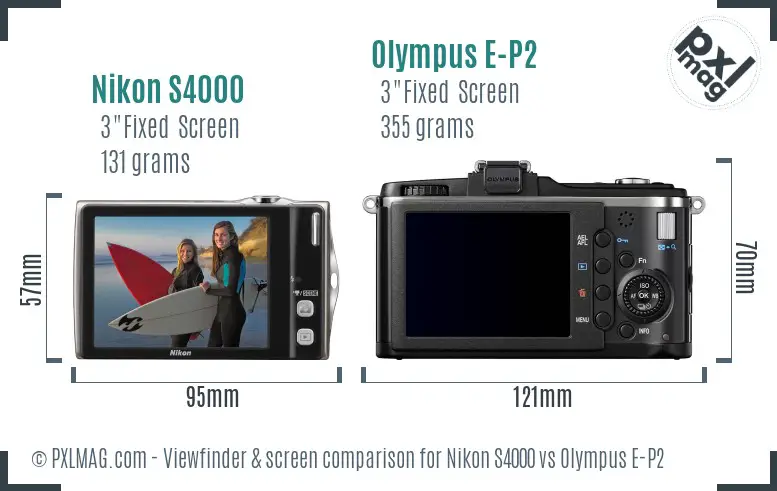 Nikon S4000 vs Olympus E-P2 Screen and Viewfinder comparison