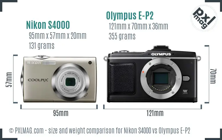 Nikon S4000 vs Olympus E-P2 size comparison