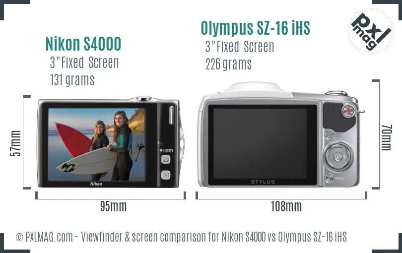 Nikon S4000 vs Olympus SZ-16 iHS Screen and Viewfinder comparison
