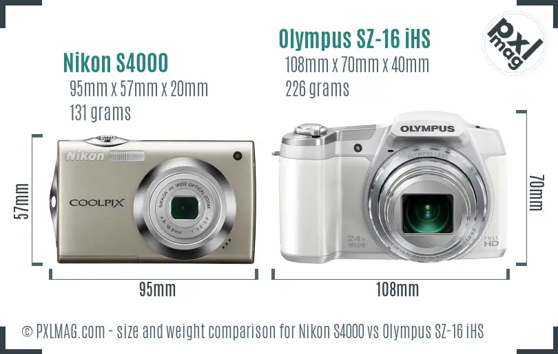 Nikon S4000 vs Olympus SZ-16 iHS size comparison