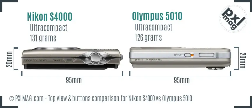 Nikon S4000 vs Olympus 5010 top view buttons comparison