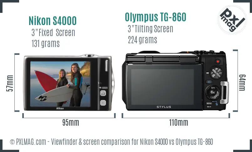 Nikon S4000 vs Olympus TG-860 Screen and Viewfinder comparison