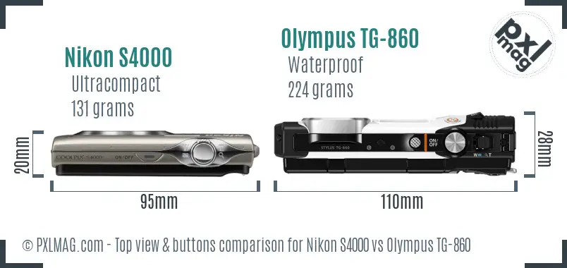 Nikon S4000 vs Olympus TG-860 top view buttons comparison