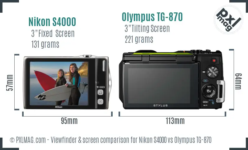 Nikon S4000 vs Olympus TG-870 Screen and Viewfinder comparison